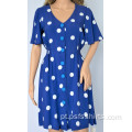 Vestido feminino de bolinhas azuis